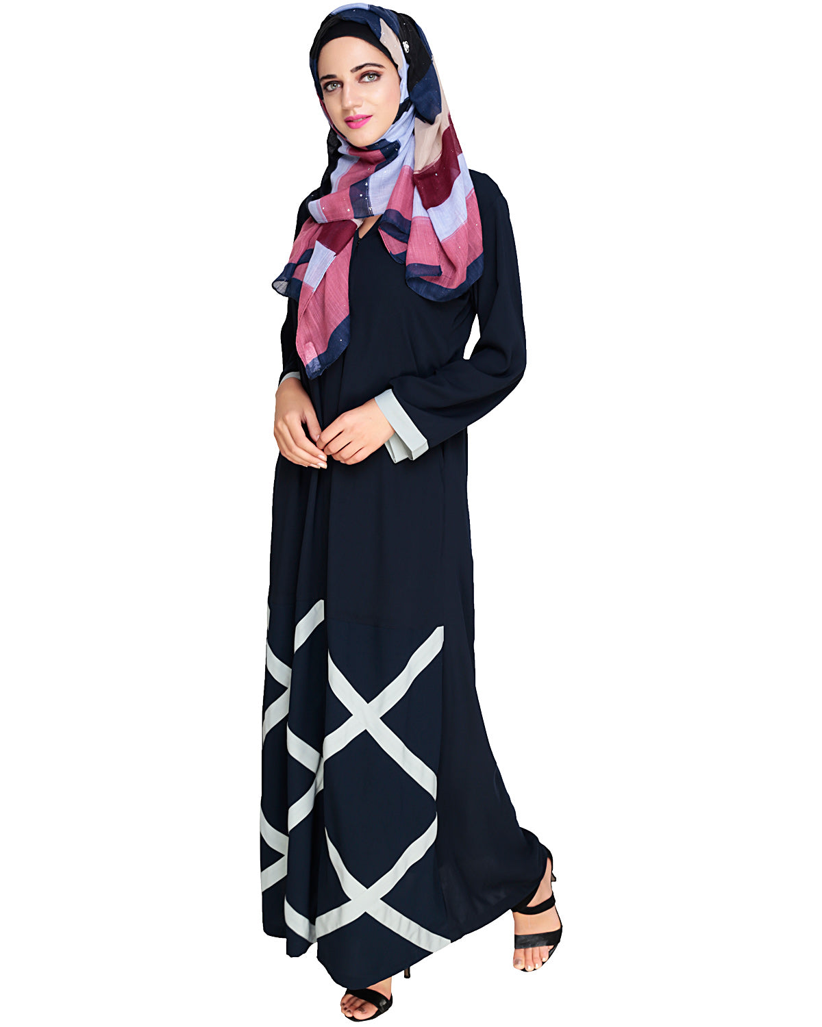 Criss Cross Detailing Abaya Blue