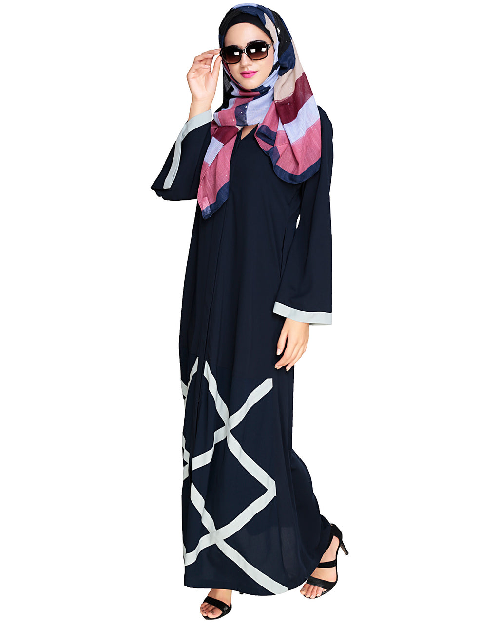 Criss Cross Detailing Abaya Blue