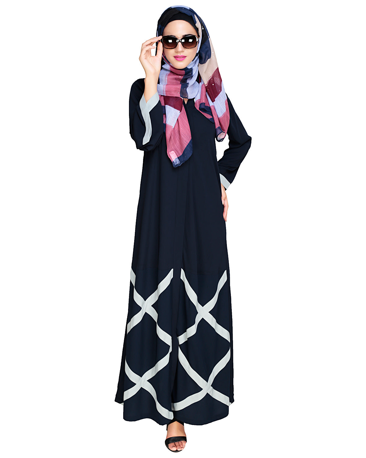 Criss Cross Detailing Abaya Blue