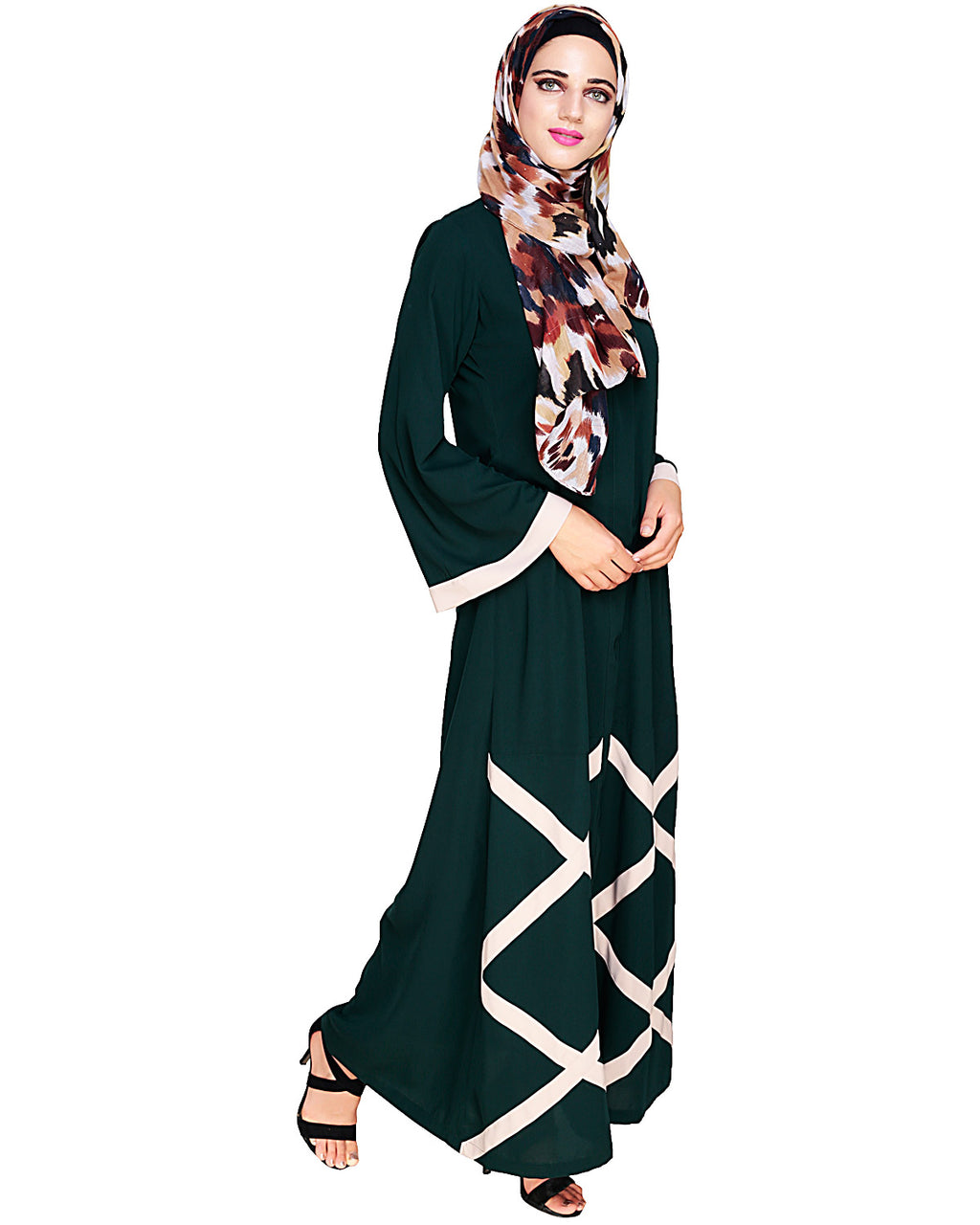 Criss Cross Detailing Abaya Bottle Green