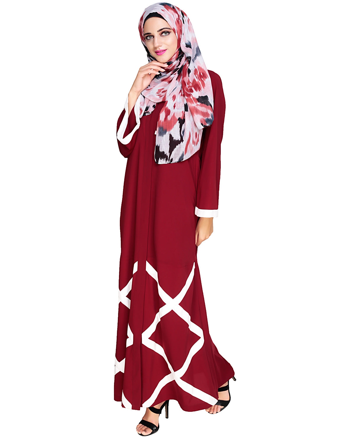 Criss Cross Detailing Abaya Wine
