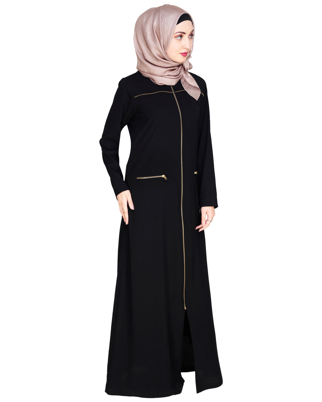 Metallic Zip Abaya Black