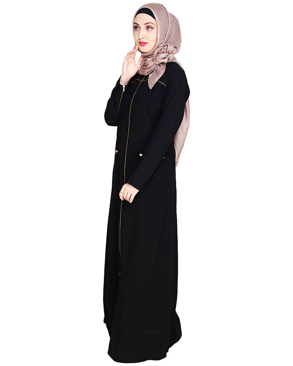 Metallic Zip Abaya Black