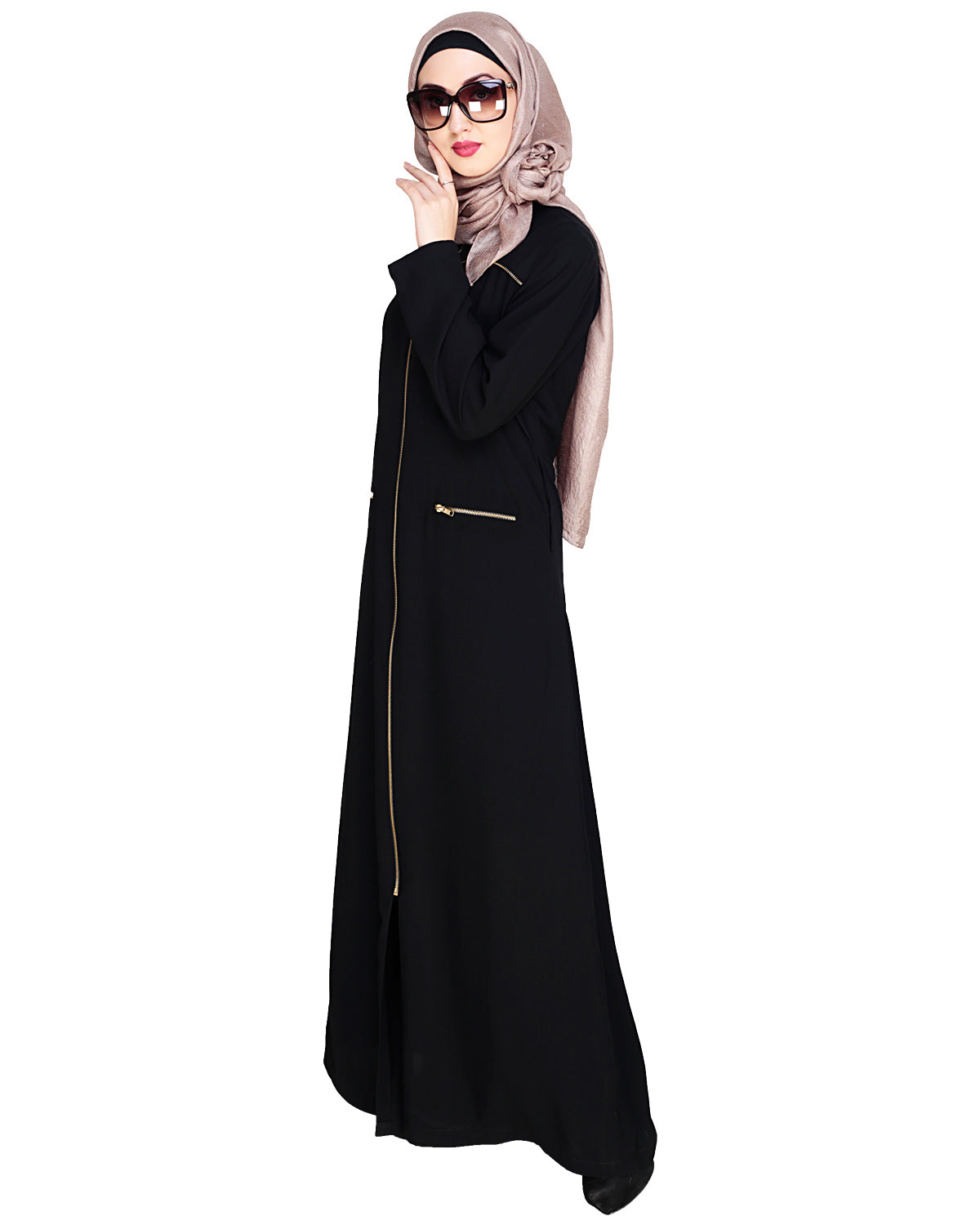 Metallic Zip Abaya Black