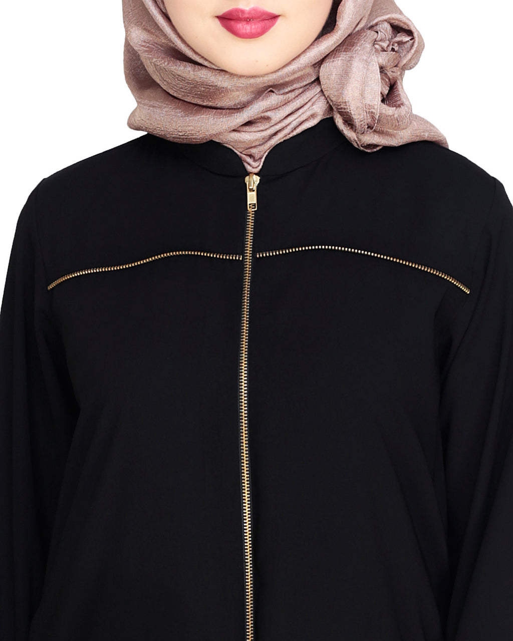 Metallic Zip Abaya Black