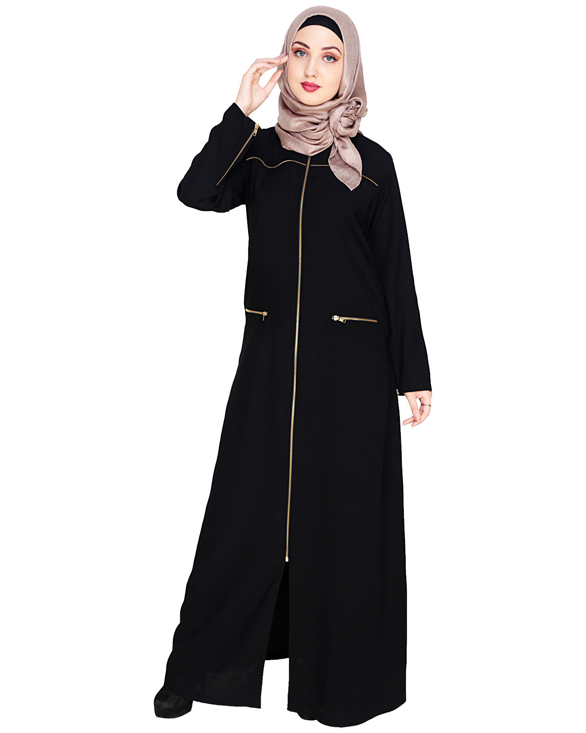 Metallic Zip Abaya Black