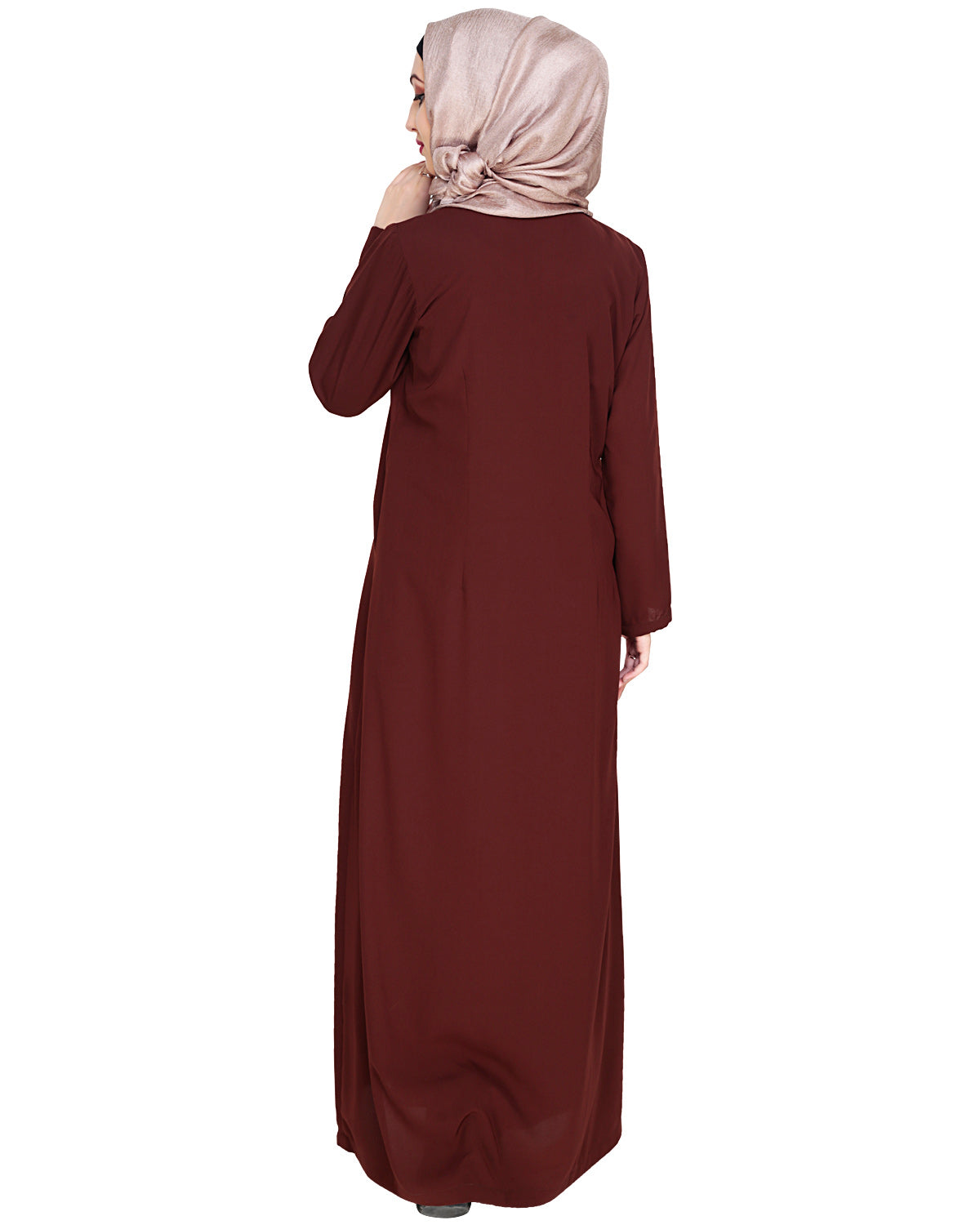 Metallic Zip Abaya Brown