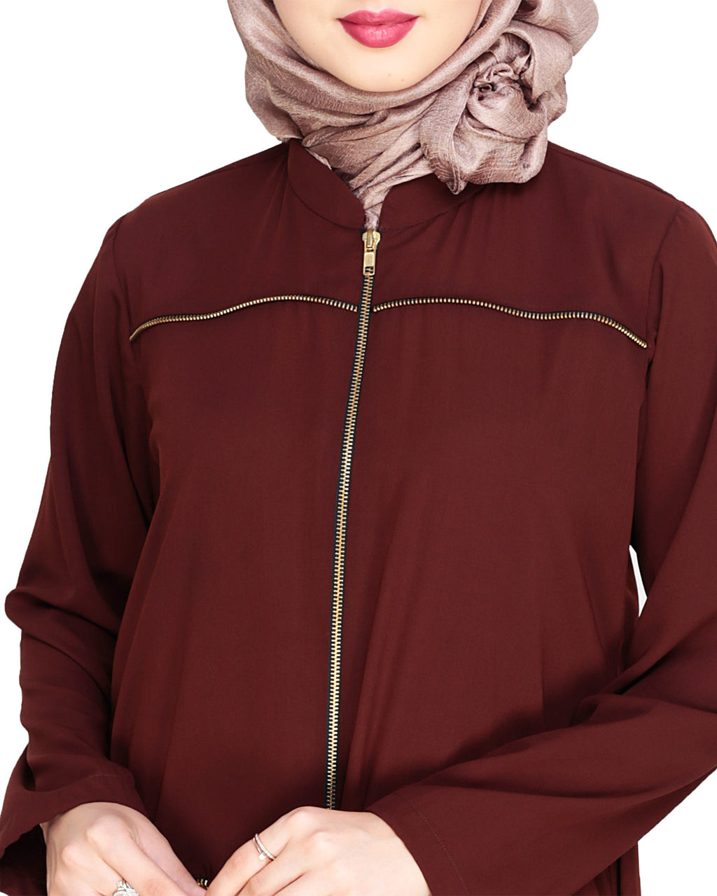 Metallic Zip Abaya Brown