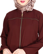 Metallic Zip Abaya Brown