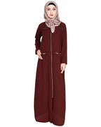 Metallic Zip Abaya Brown