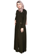 Metallic Zip Abaya Olive