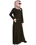 Metallic Zip Abaya Olive