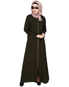 Metallic Zip Abaya Olive