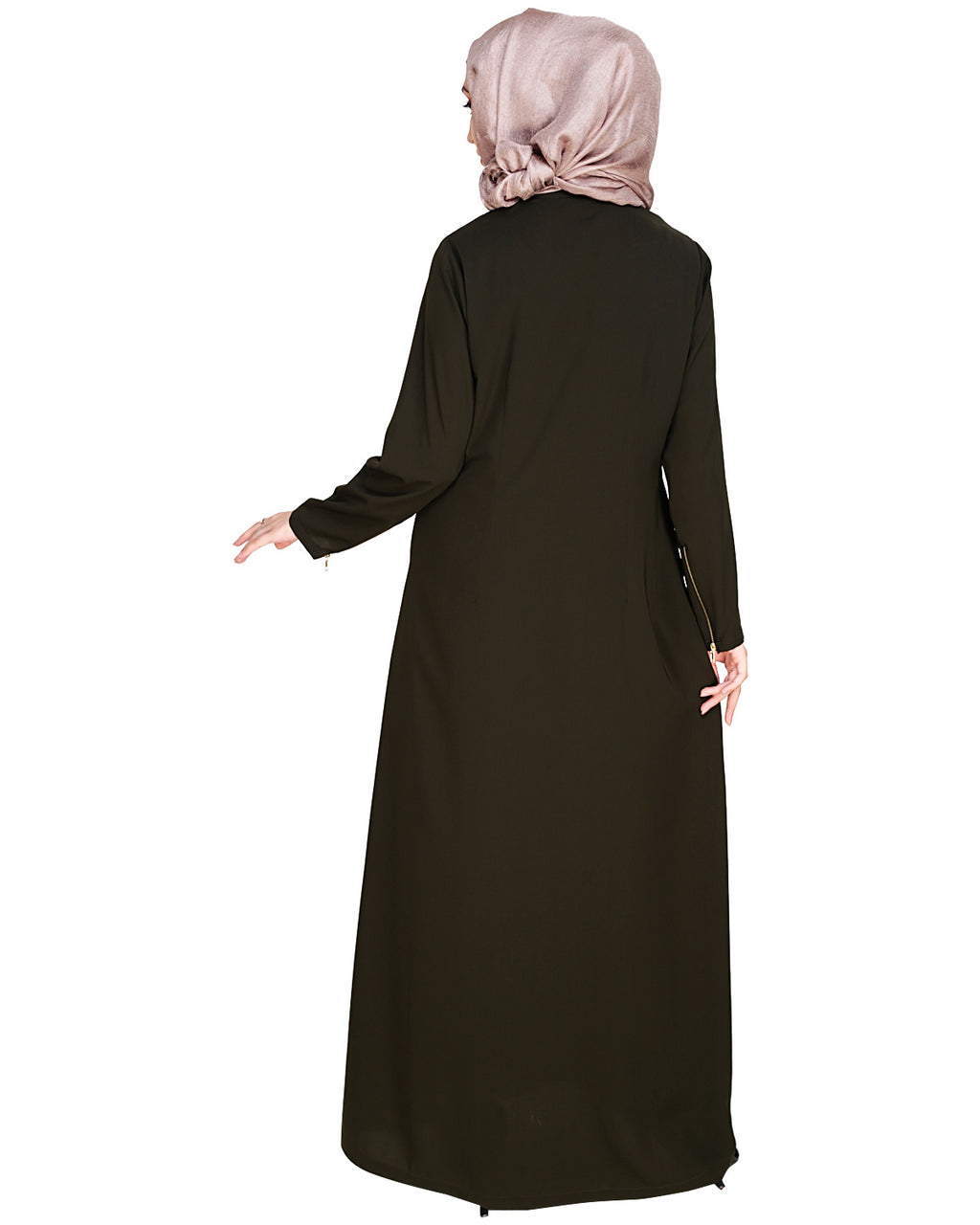 Metallic Zip Abaya Olive