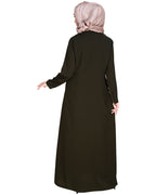 Metallic Zip Abaya Olive