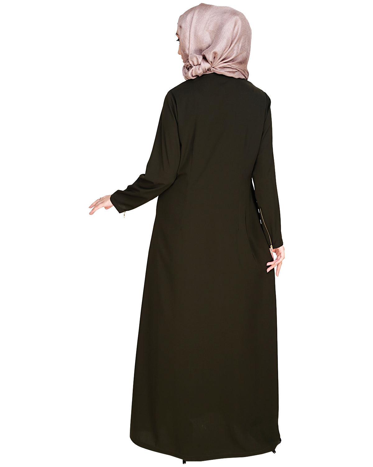 Metallic Zip Abaya Olive