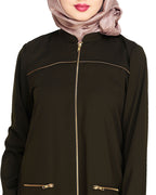 Metallic Zip Abaya Olive
