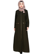 Metallic Zip Abaya Olive