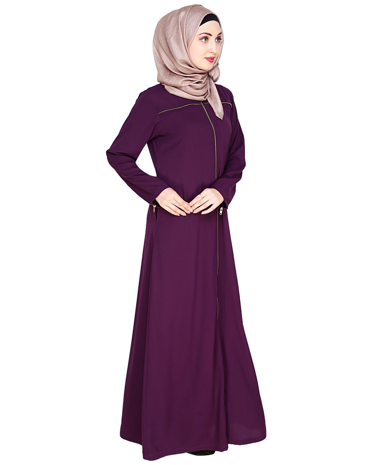 Metallic Zip Abaya Purple