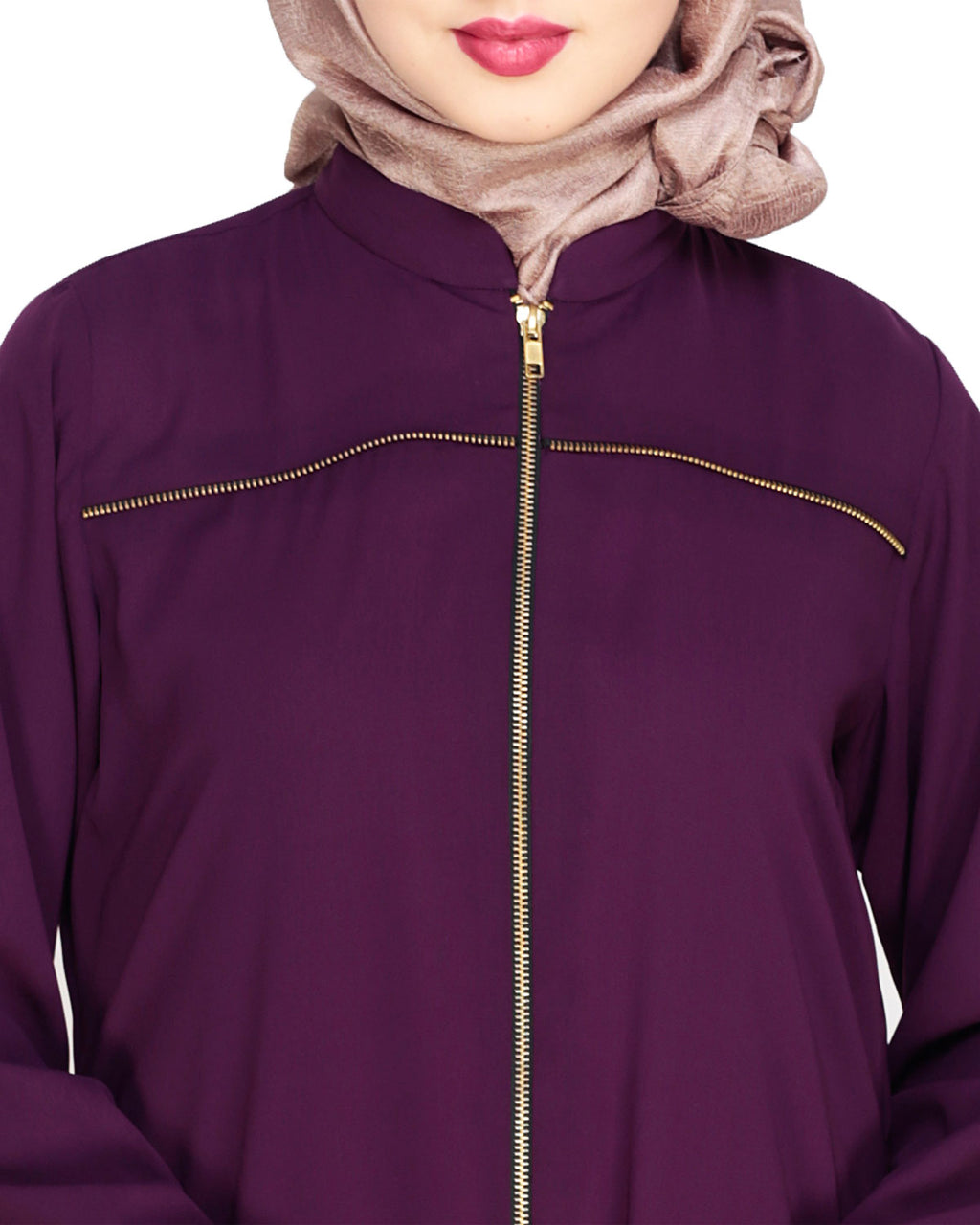 Metallic Zip Abaya Purple