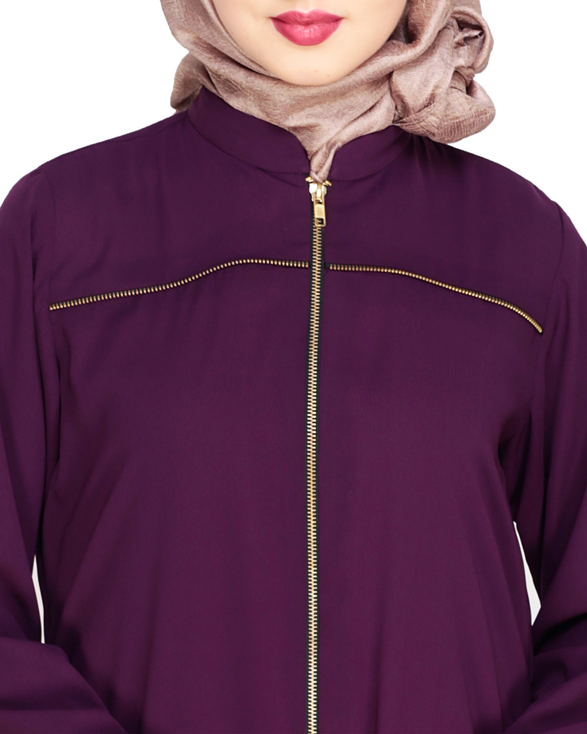 Metallic Zip Abaya Purple