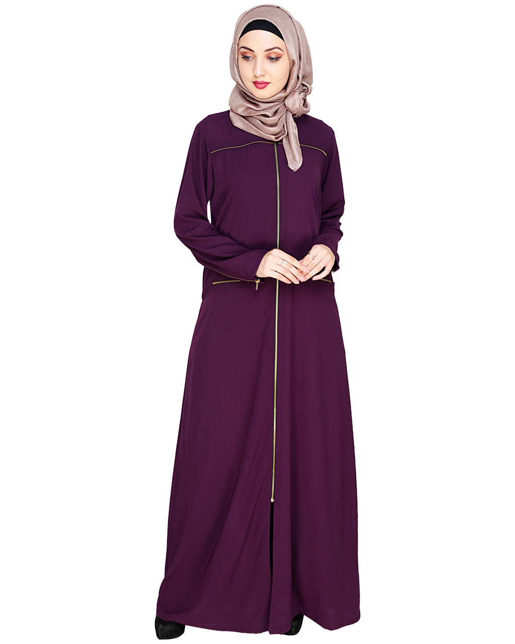 Metallic Zip Abaya Purple