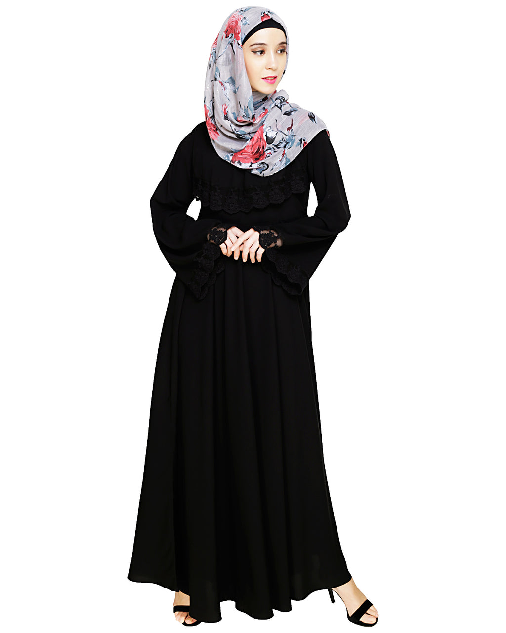 Flouncy Laced Abaya Black