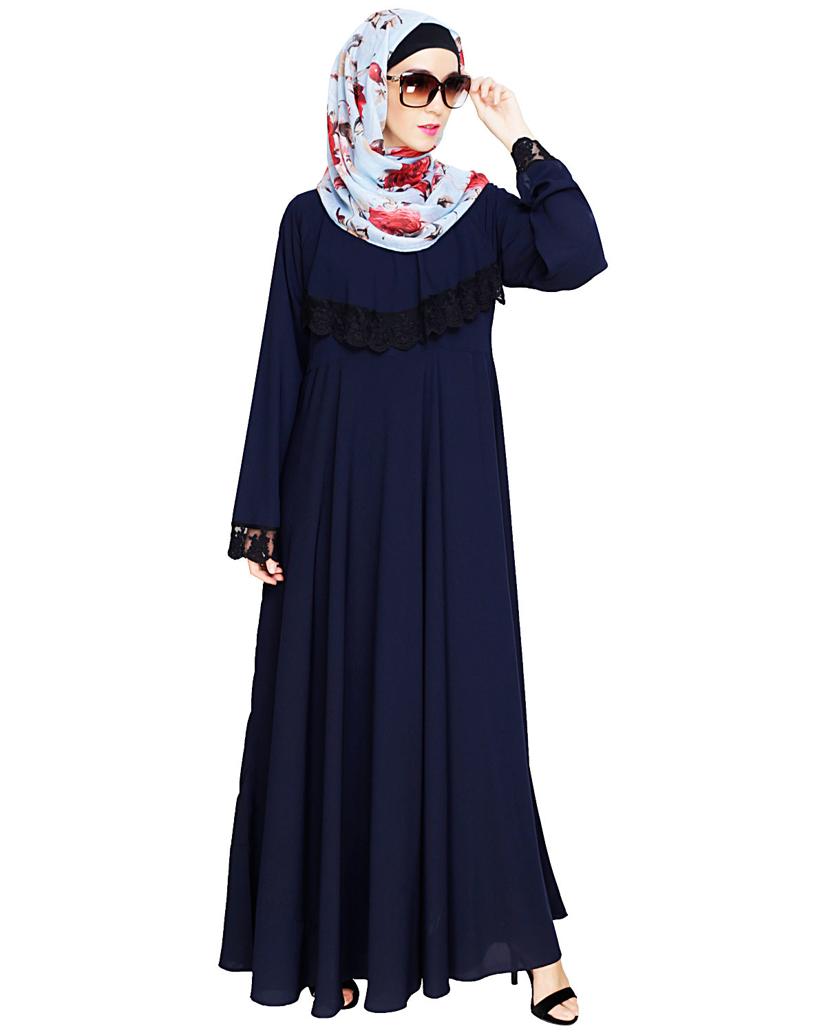 Flouncy Laced Abaya Blue