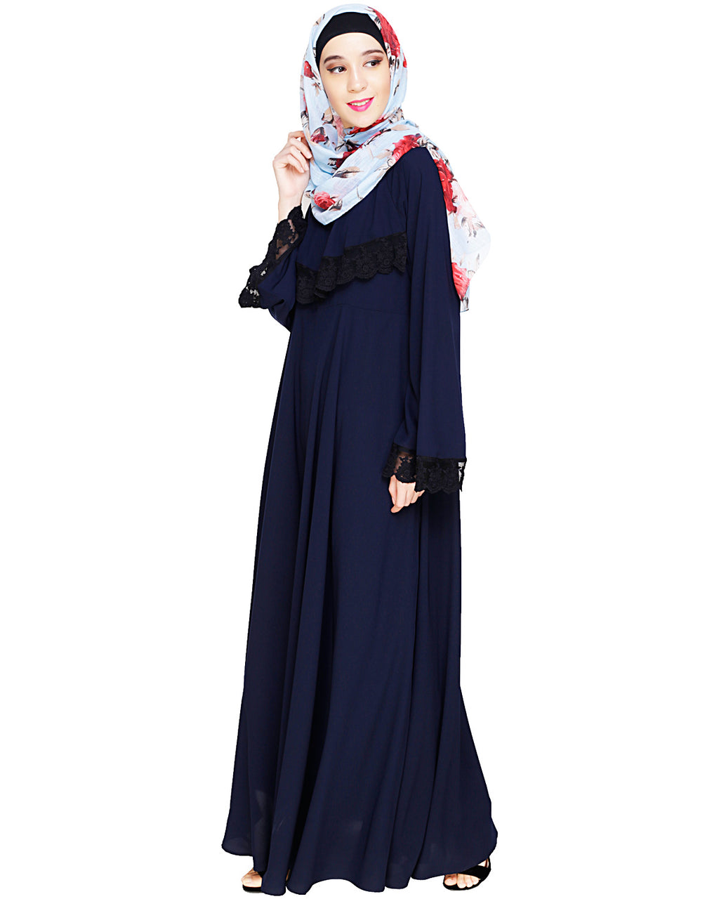 Flouncy Laced Abaya Blue