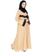 Flouncy Laced Abaya Dark Beige
