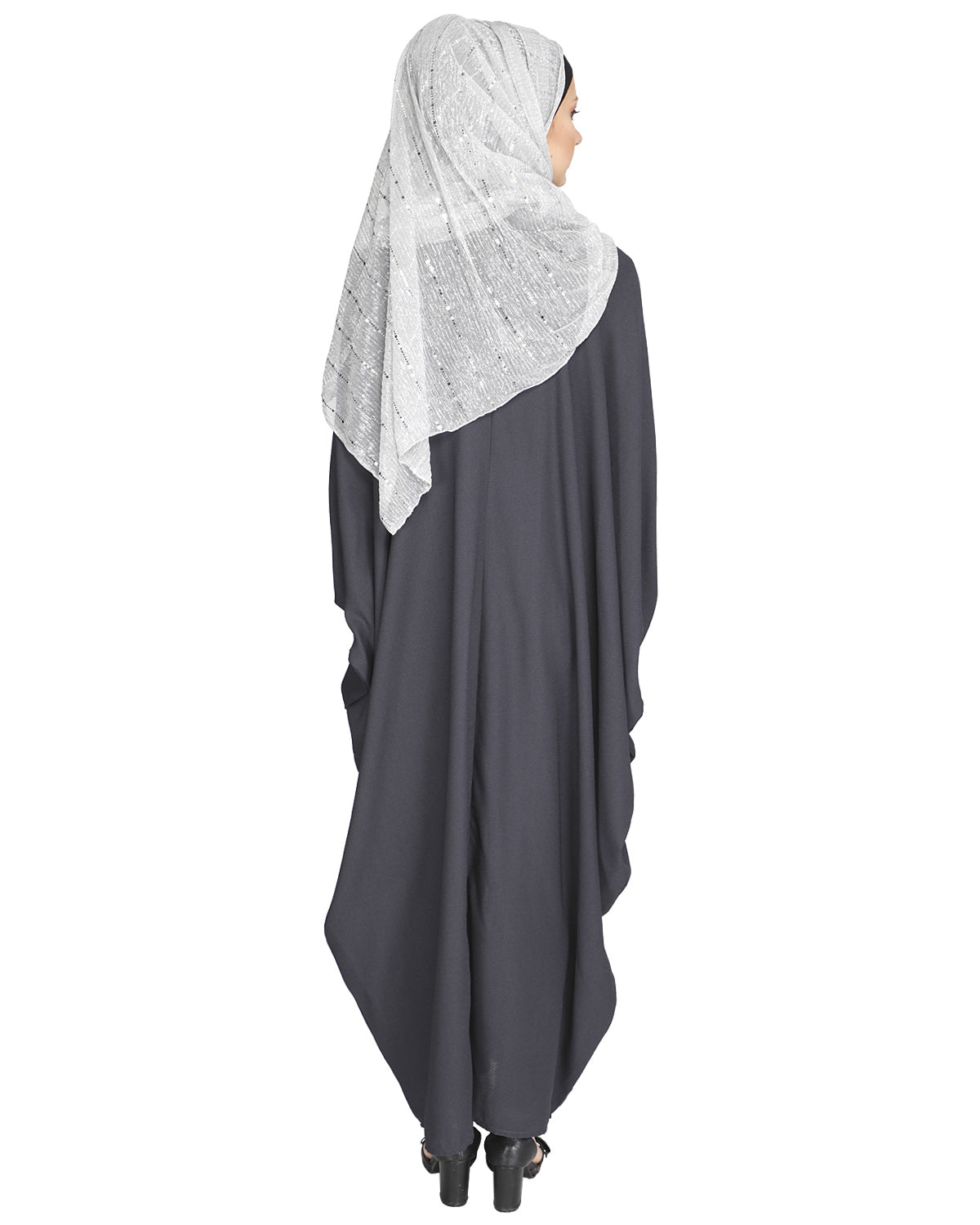Flouncy Laced Abaya Dark Grey