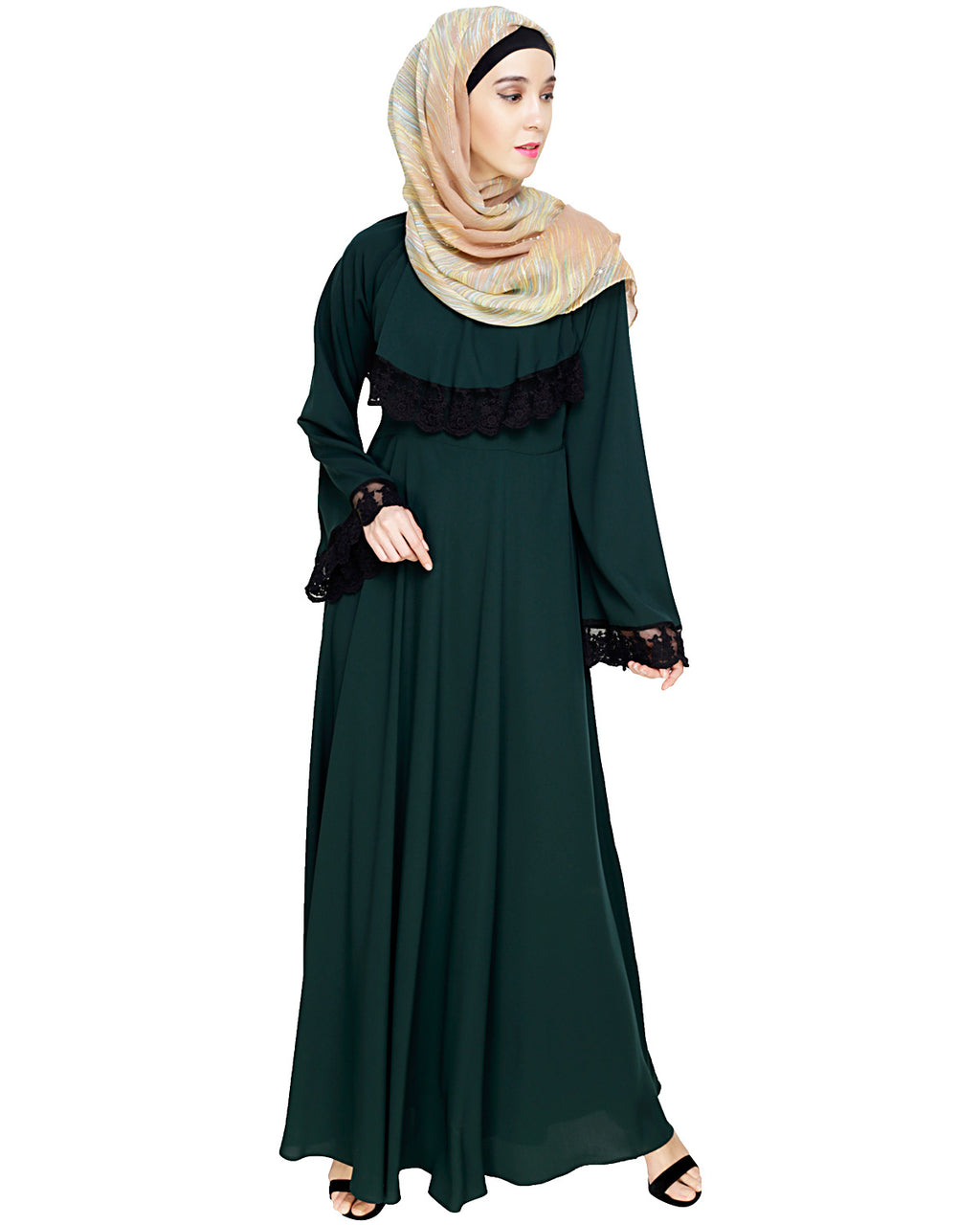 Flouncy Laced Abaya Green
