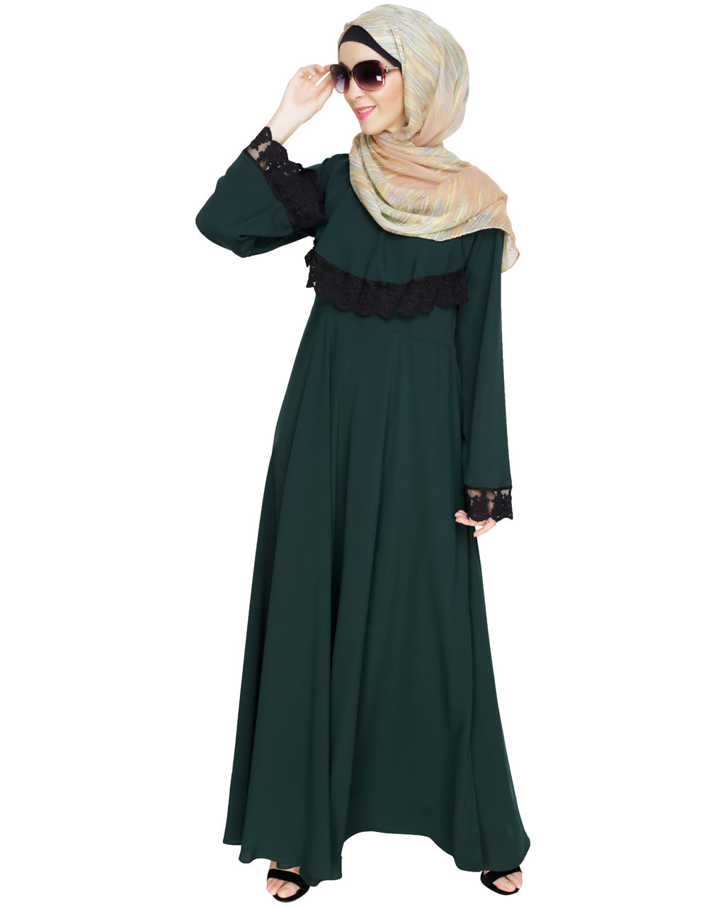 Flouncy Laced Abaya Green