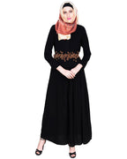 Majestic Floral Dubai Style Belt Abaya Brown