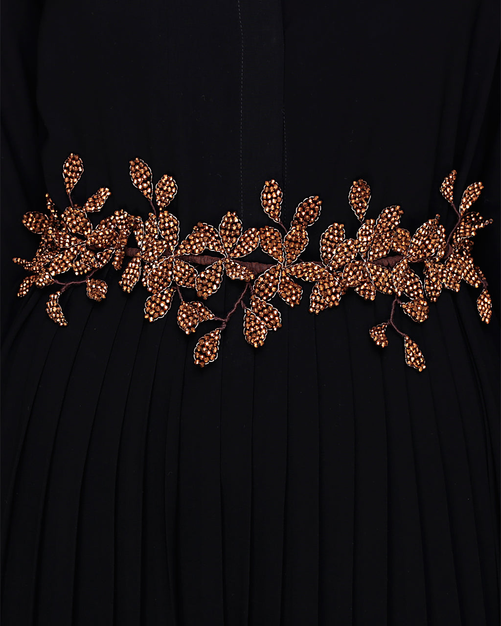 Majestic Floral Dubai Style Belt Abaya Brown