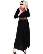 Majestic Floral Dubai Style Belt Abaya Brown
