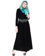 Majestic Floral Dubai Style Belt Abaya Green