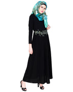 Majestic Floral Dubai Style Belt Abaya Green
