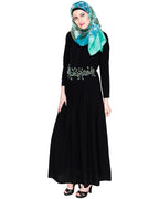 Majestic Floral Dubai Style Belt Abaya Green