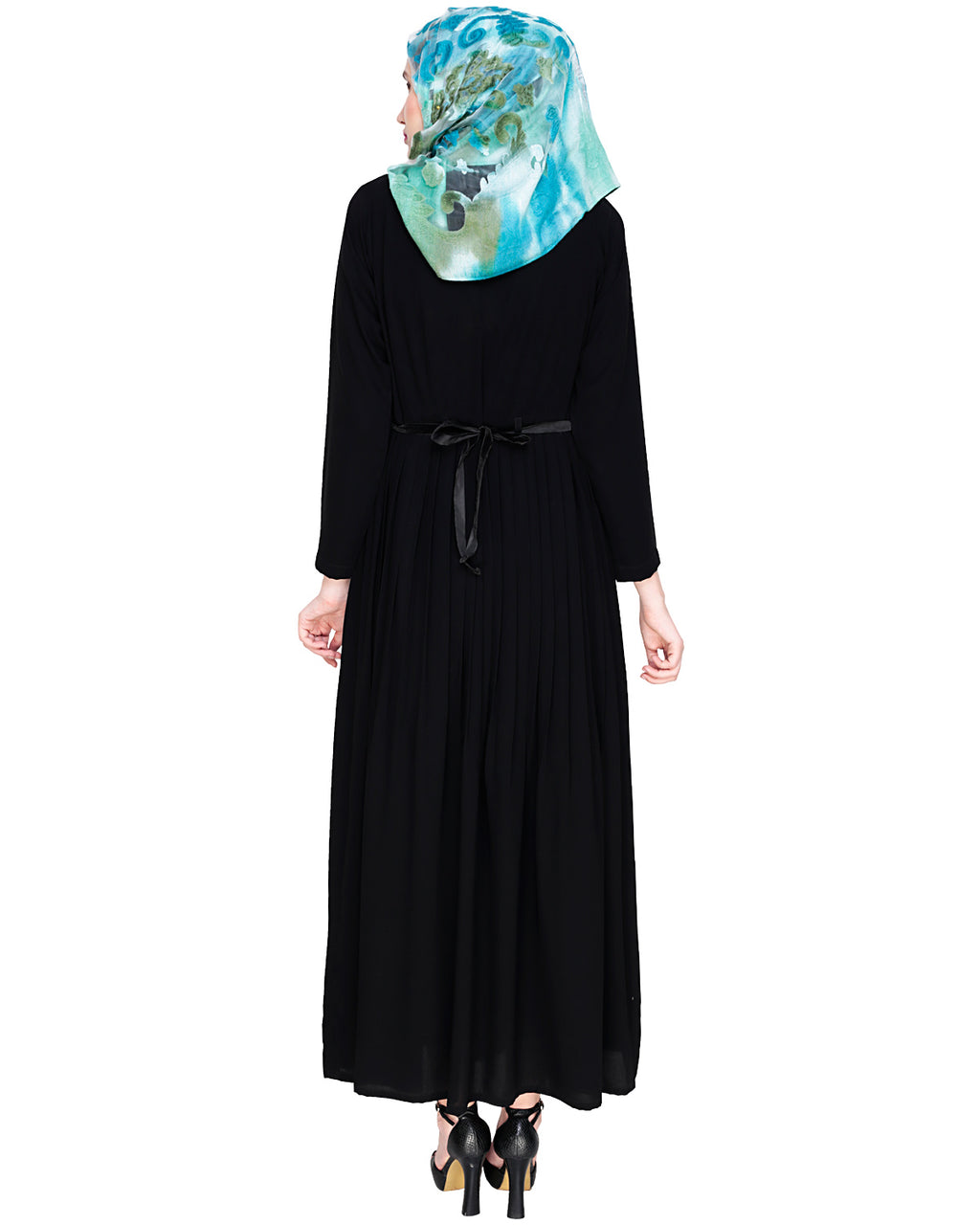 Majestic Floral Dubai Style Belt Abaya Green