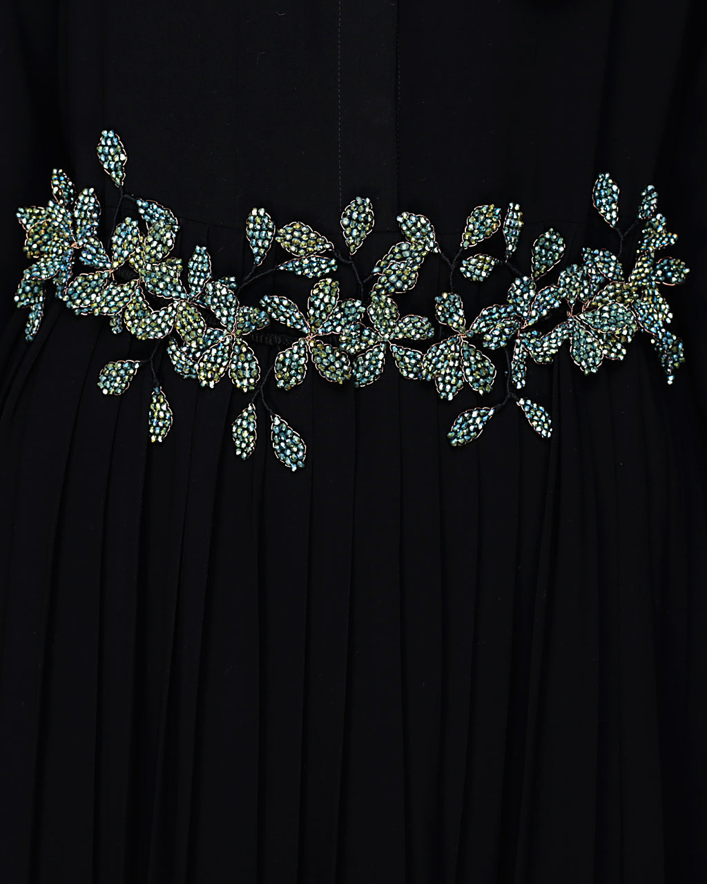 Majestic Floral Dubai Style Belt Abaya Green