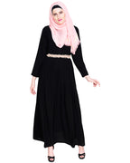 Majestic Floral Dubai Style Belt Abaya Peach