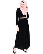 Majestic Floral Dubai Style Belt Abaya Peach
