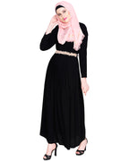 Majestic Floral Dubai Style Belt Abaya Peach