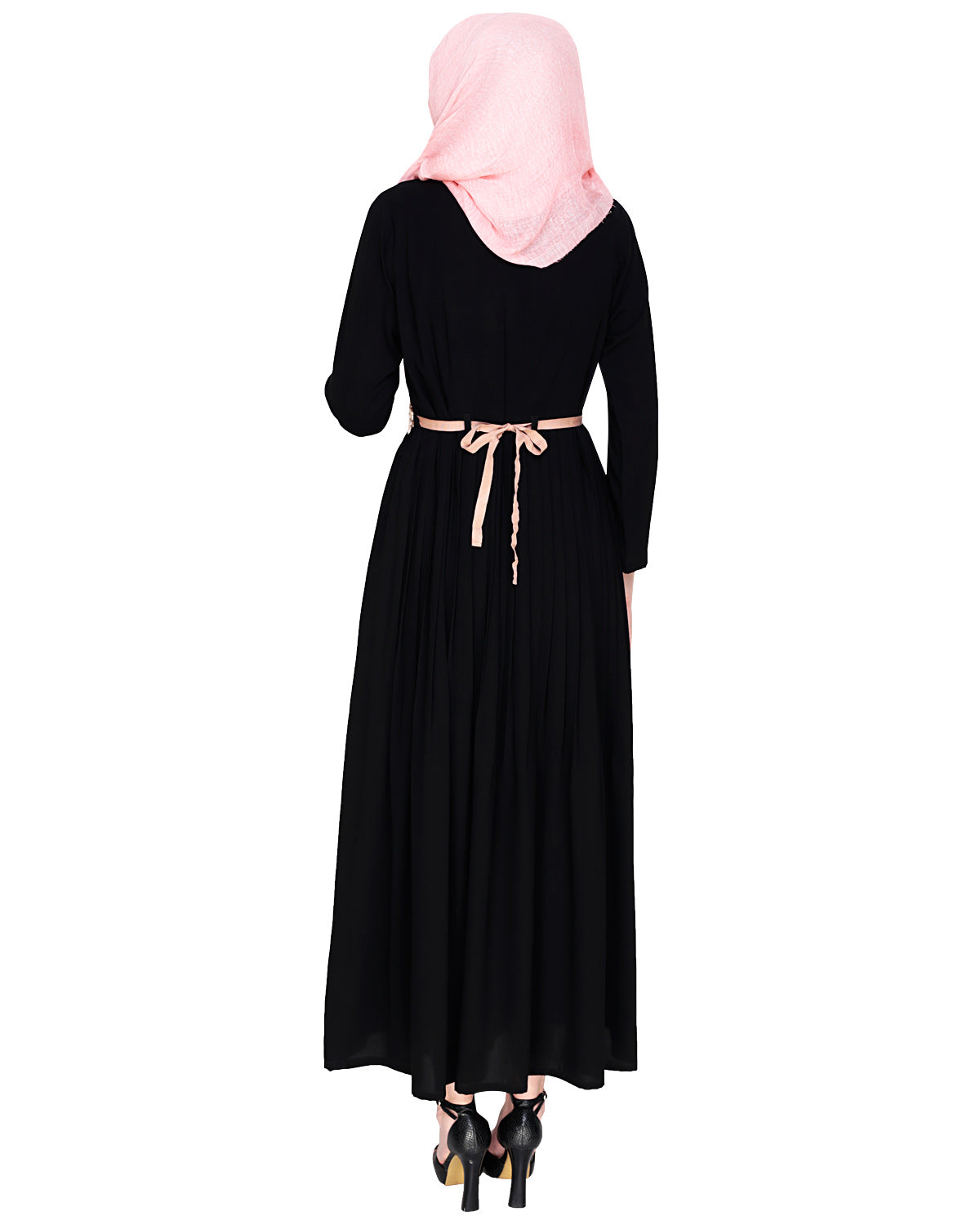 Majestic Floral Dubai Style Belt Abaya Peach