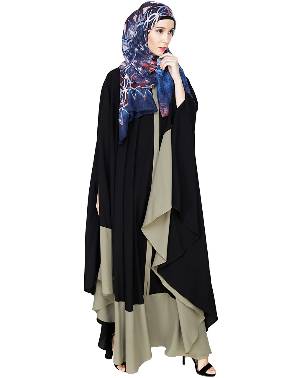 Colour Block Irani Kaftan Black