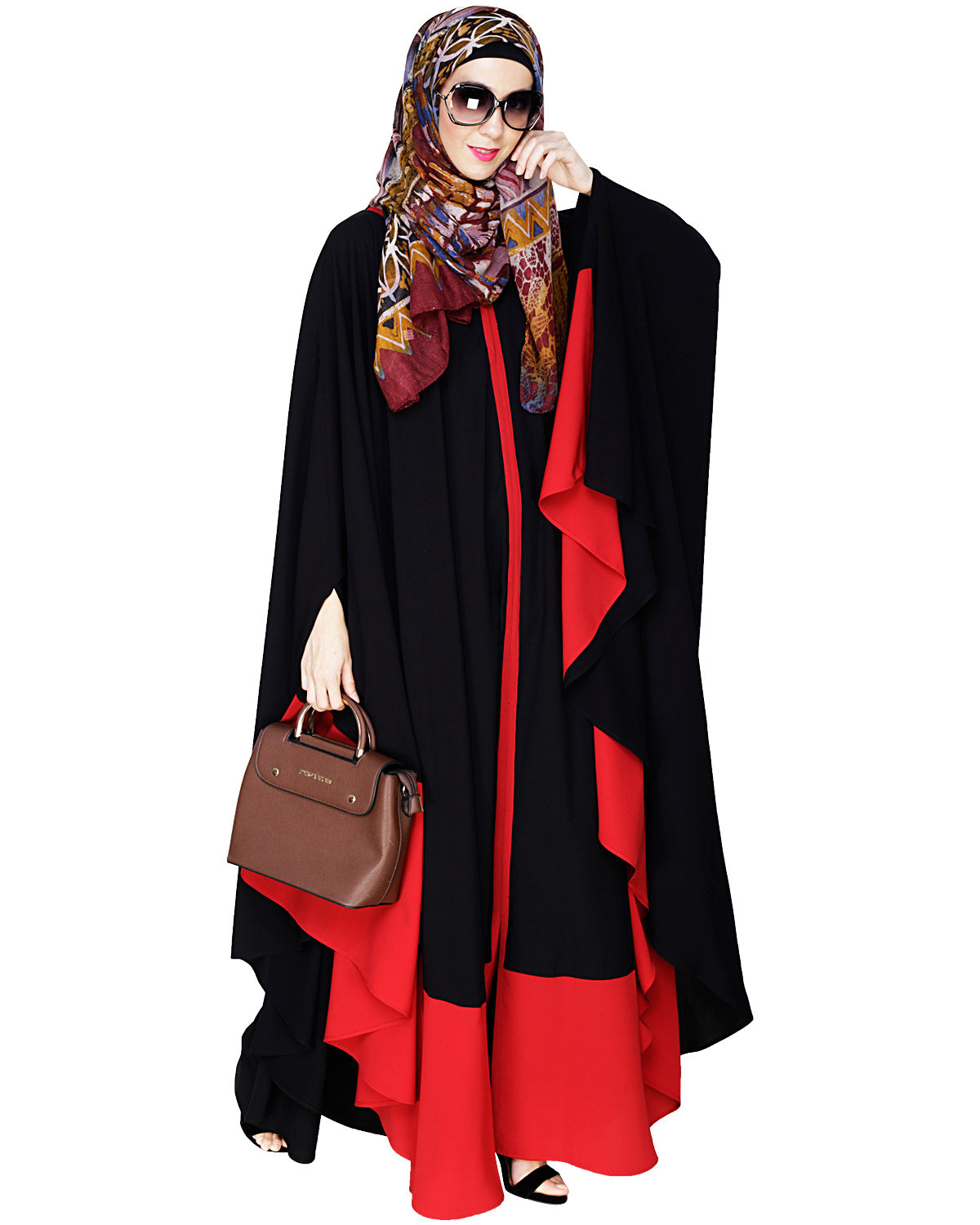 Colour Block Black Irani Kaftan Brown