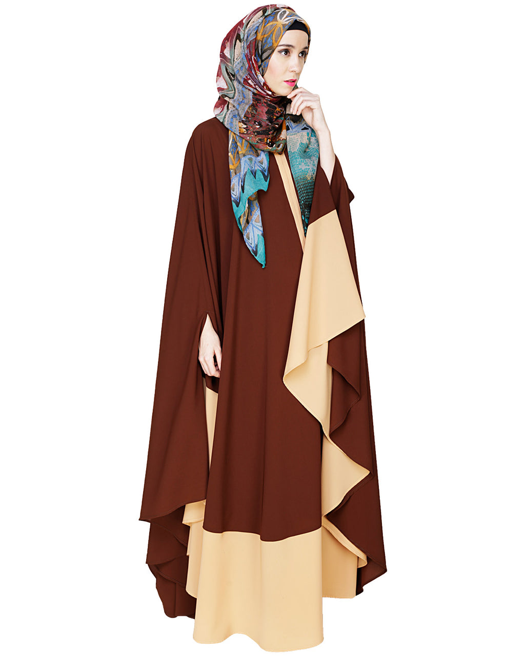 Colour Block Black Irani Kaftan Brown