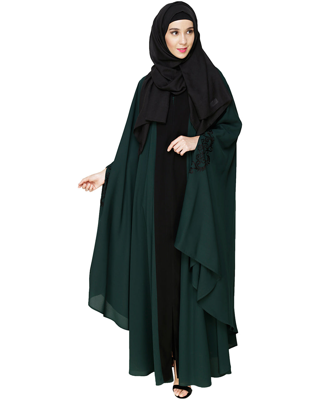 Delicate Embroidered Irani Kaftan Green