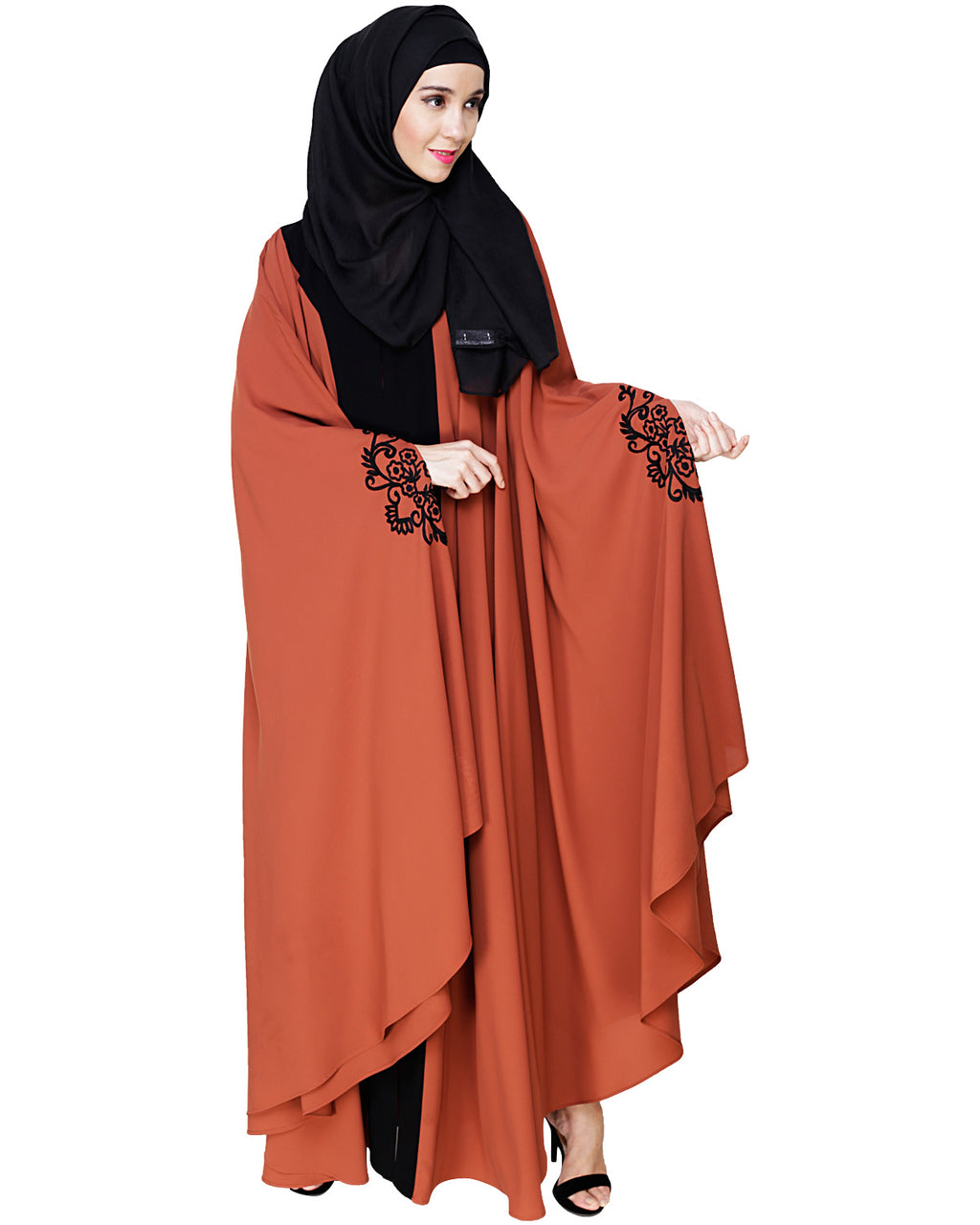 Delicate Embroidered Irani Kaftan Brick Red